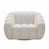 Front view of the Riro Swivel Accent Chair in cream fabric featuring a bold, channeled ribbed design.