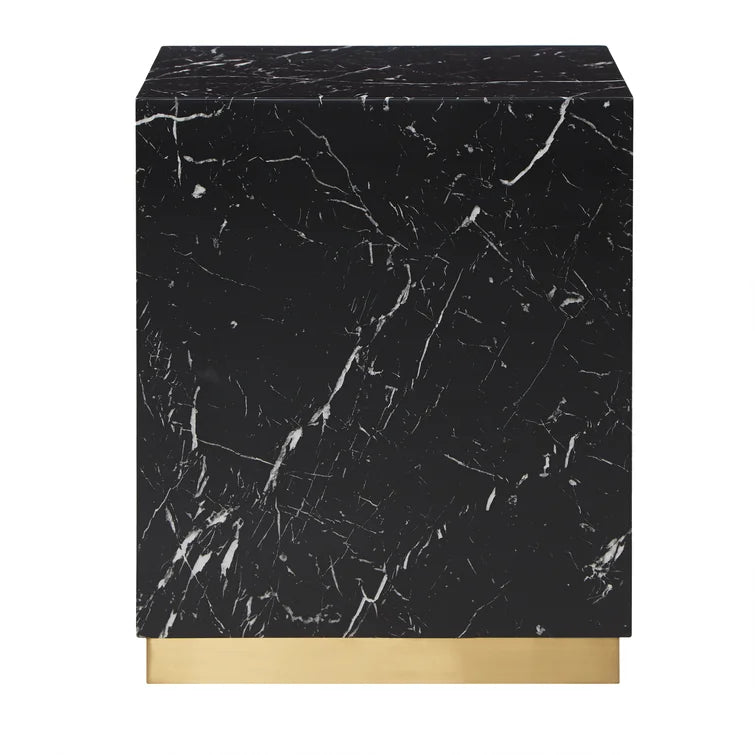 Roman Faux Marble End Table - Black