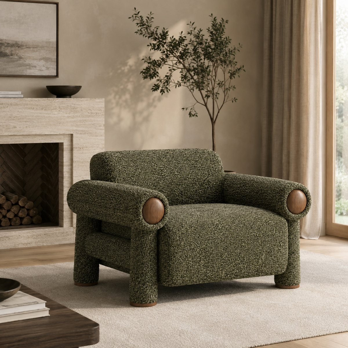 Riva Upholstered Accent Chair – Deep Olive Green-thumbmail-2