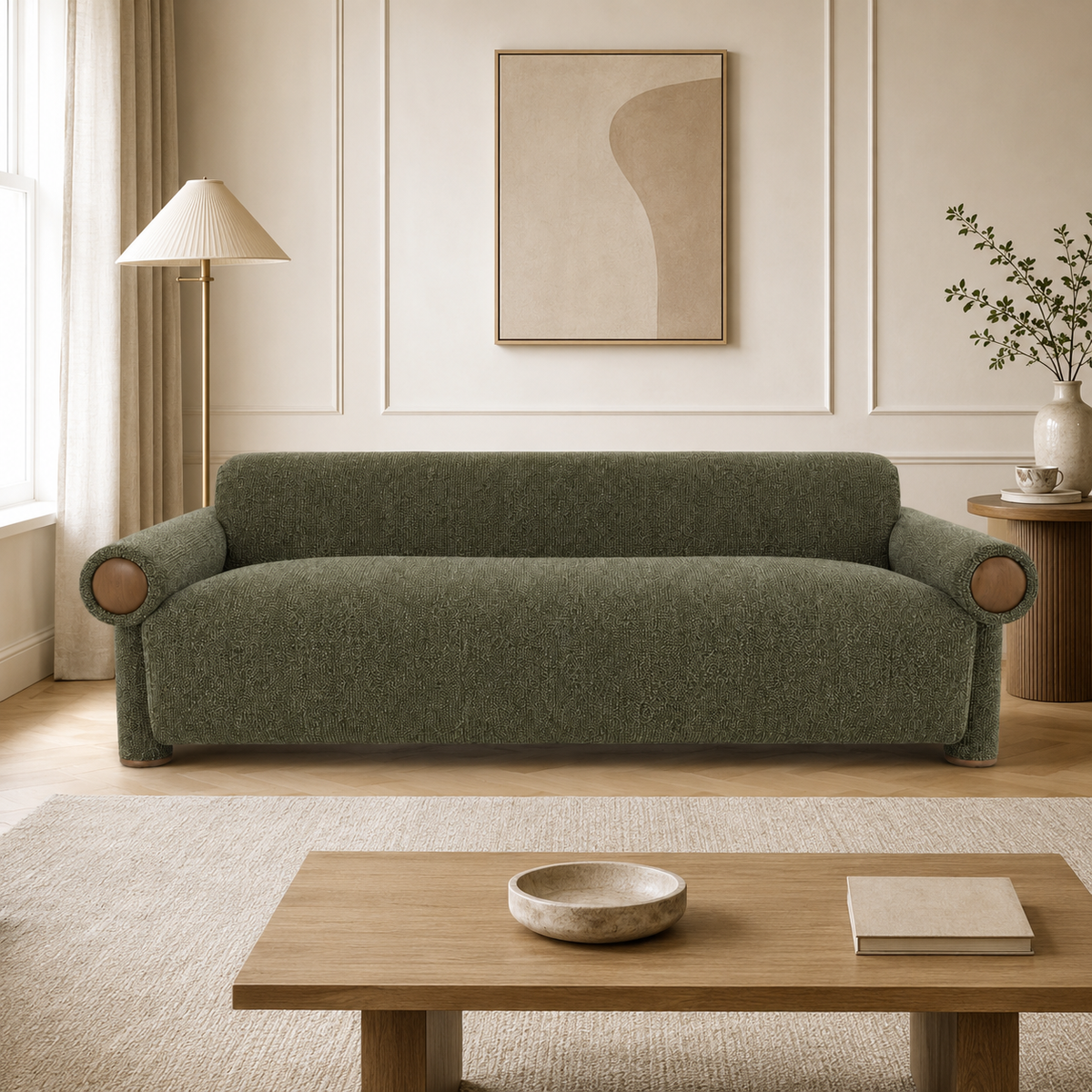 Riva Upholstered Sofa – Deep Olive Green-thumbmail-2