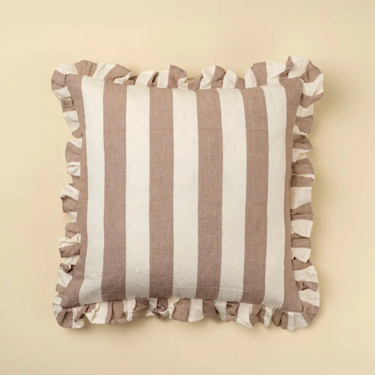 Ruffle Thick Stripe Pillow, Fawn 20x20