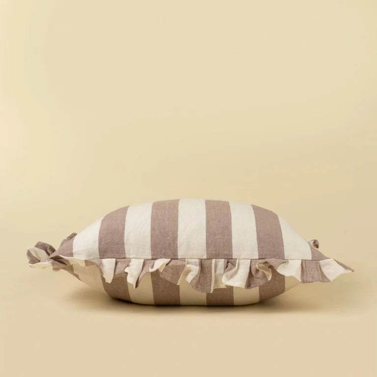 Ruffle Thick Stripe Pillow, Fawn 20x20