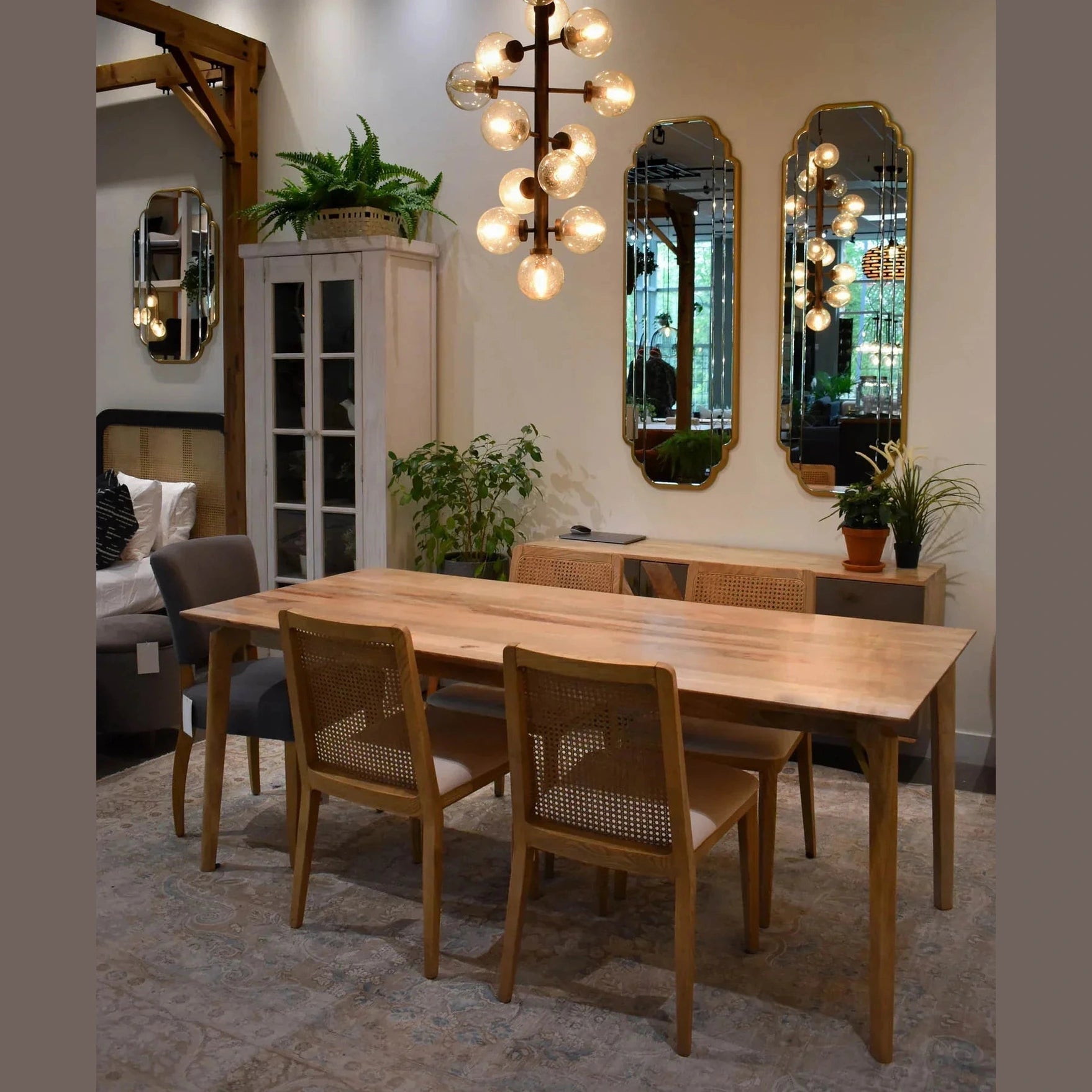 Cane Dining Chair - Oyster Linen/Natural Frame
