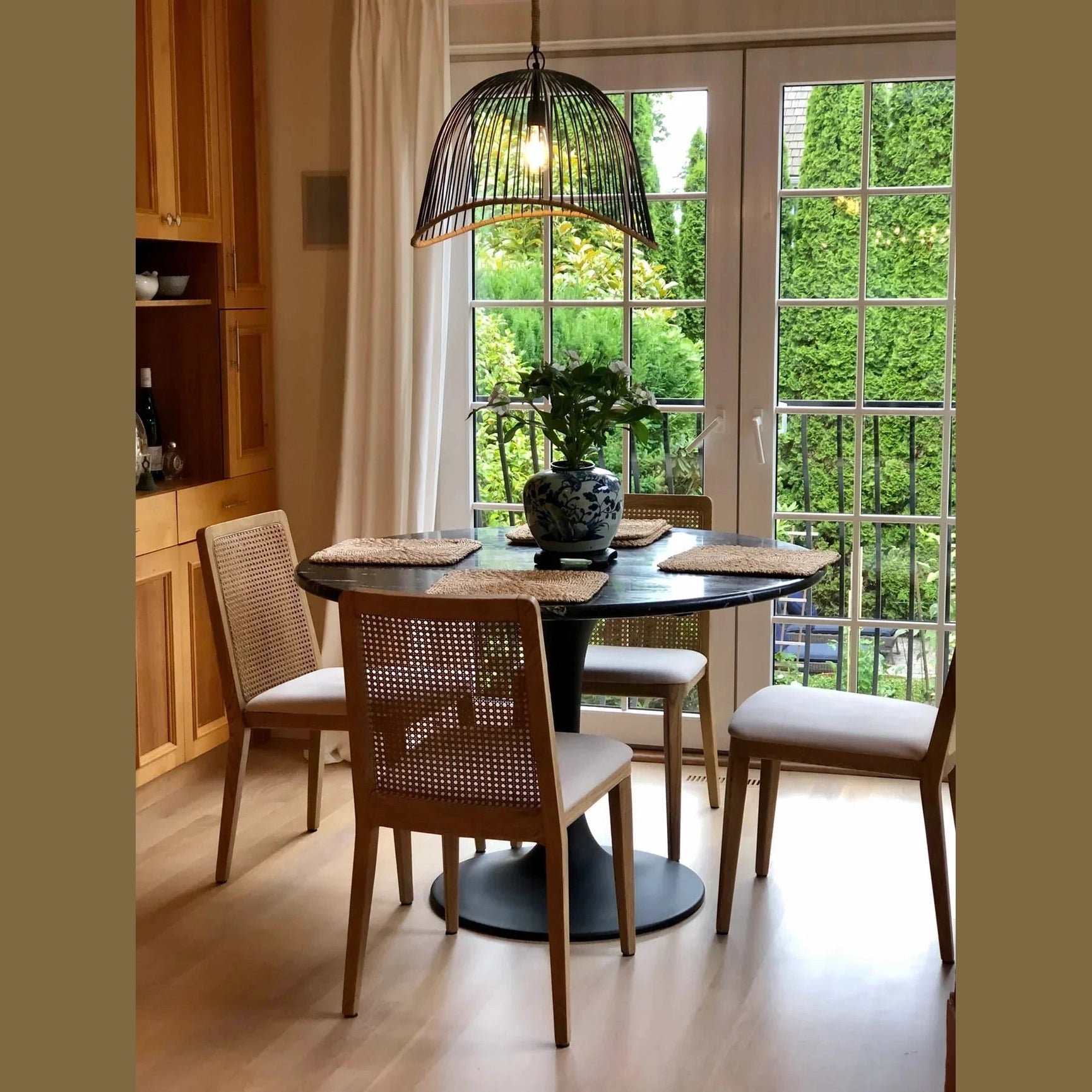 Cane Dining Chair - Oyster Linen/Natural Frame