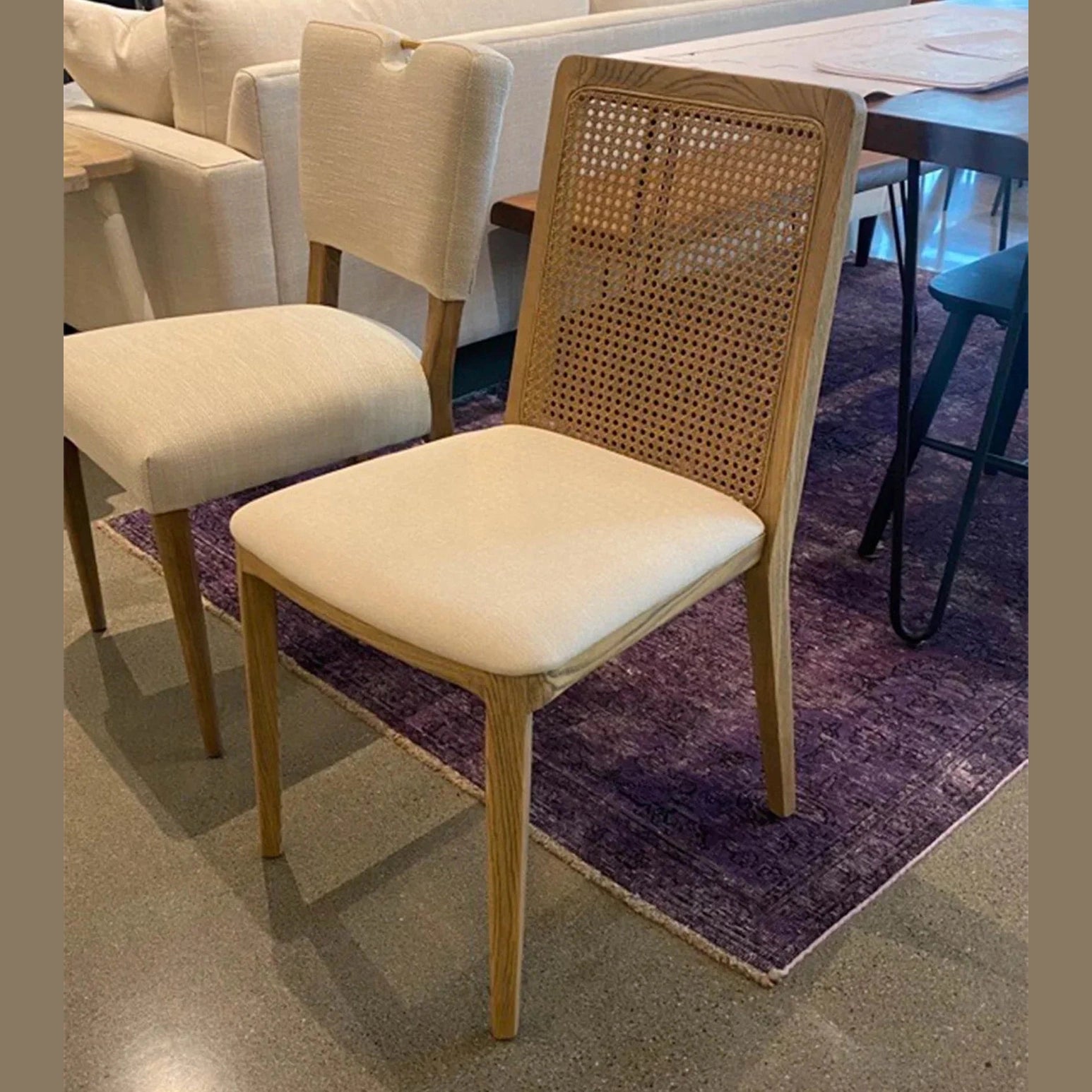 Cane Dining Chair - Oyster Linen/Natural Frame