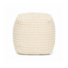 Straight-on front view showing the uniform square silhouette and consistent cream stitching across the beige surface