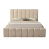 Front view of the Seng upholstered storage bed featuring a cream vertical channel tufted headboard and matching fabric base