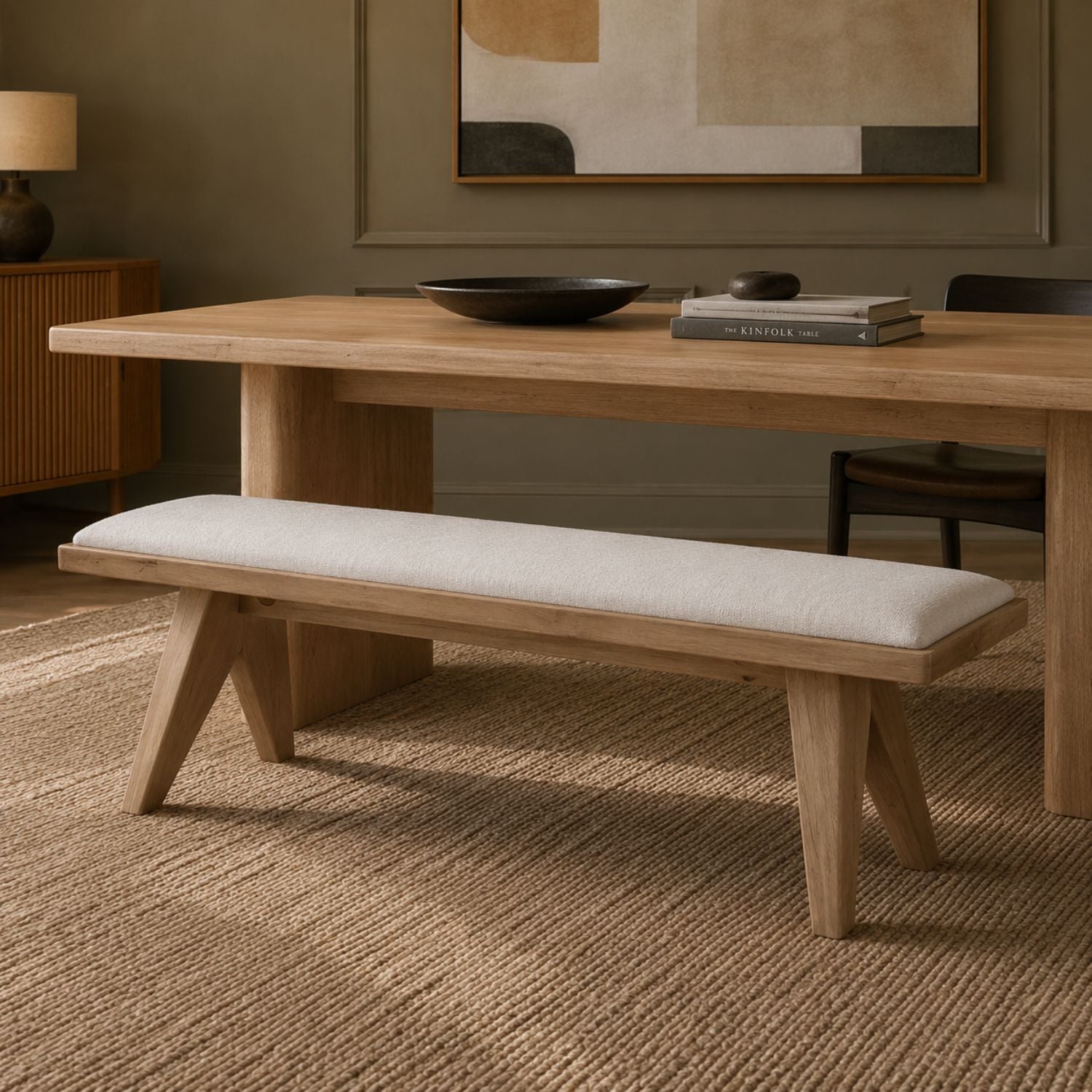 Nettie Upholstered Bench in Ginger and Natural Linen-thumbmail-2