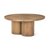 Perspective view showcasing the substantial circular tabletop and smooth curved silhouette of the pedestal base