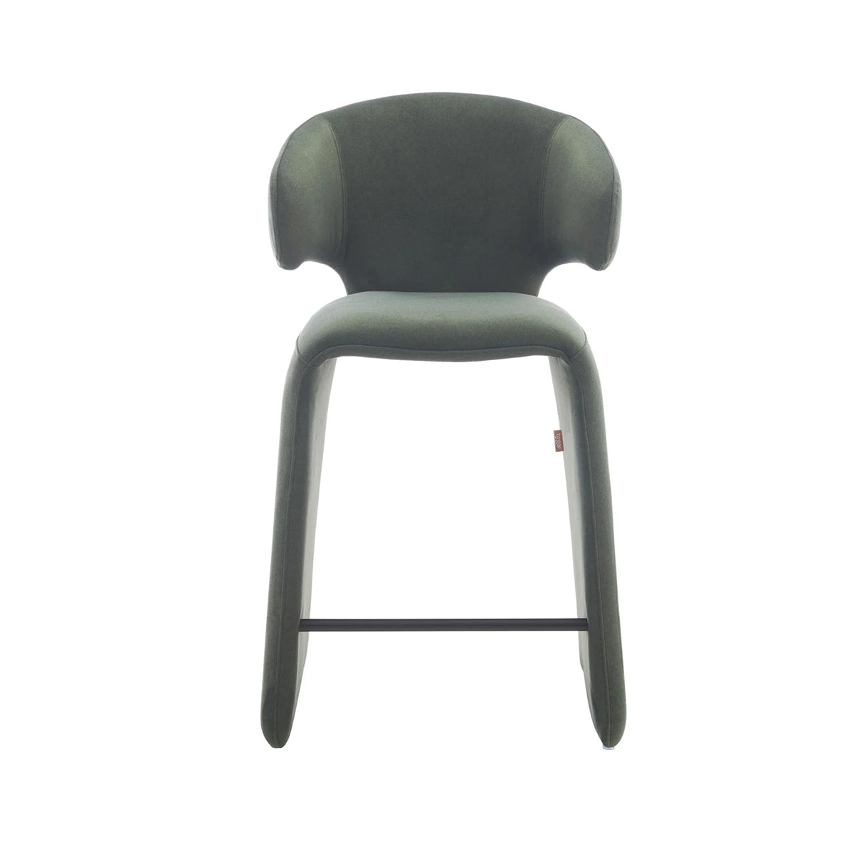 rounded silhouette, fully upholstered seat, and supportive curved back. The sturdy metal frame and plywood reinforcement ensure long-lasting durability, while the soft polyester fabric adds a beautifully textured finish.