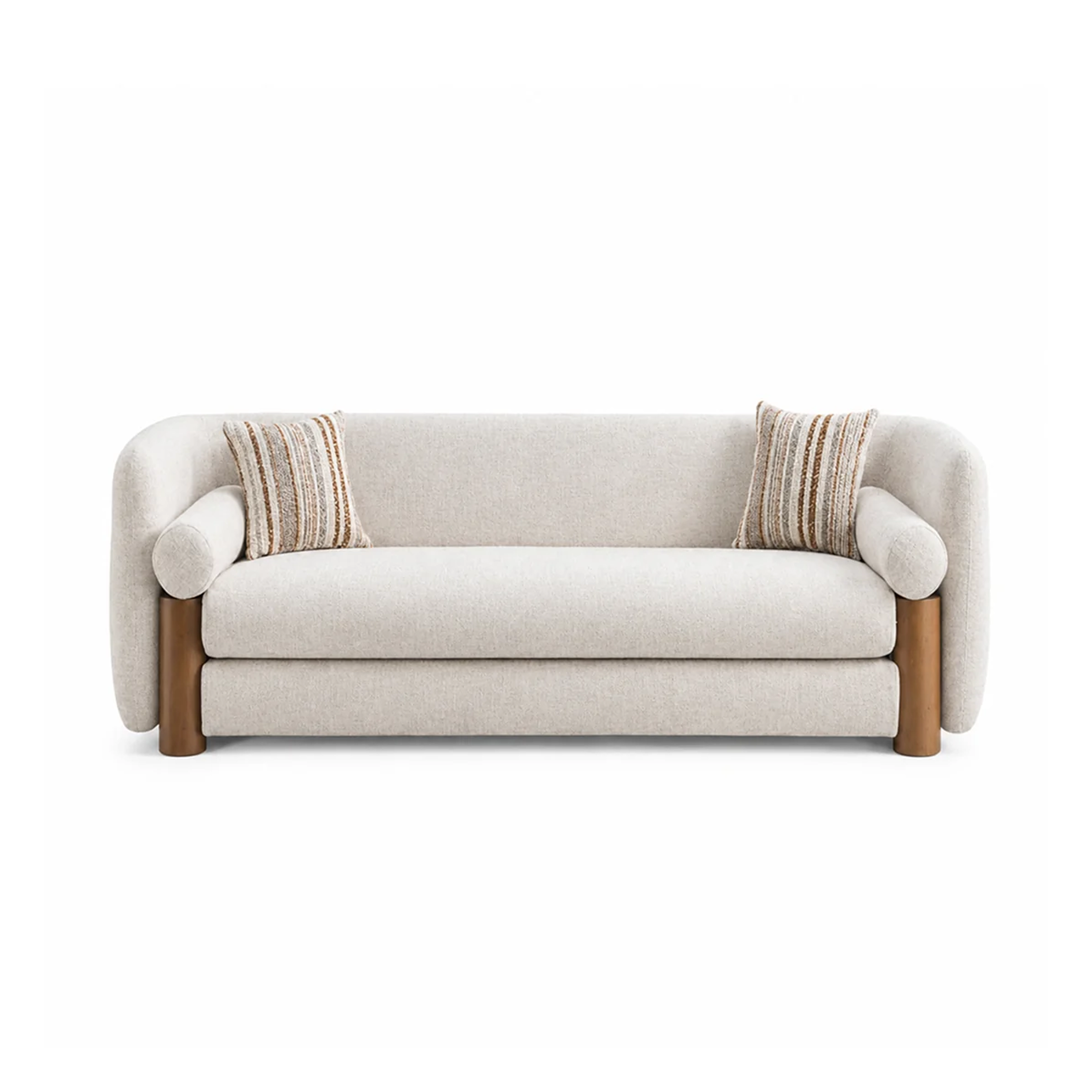 Built on a durable pine wood frame, the seating is cushioned with high-density foam and fully upholstered in soft fabric