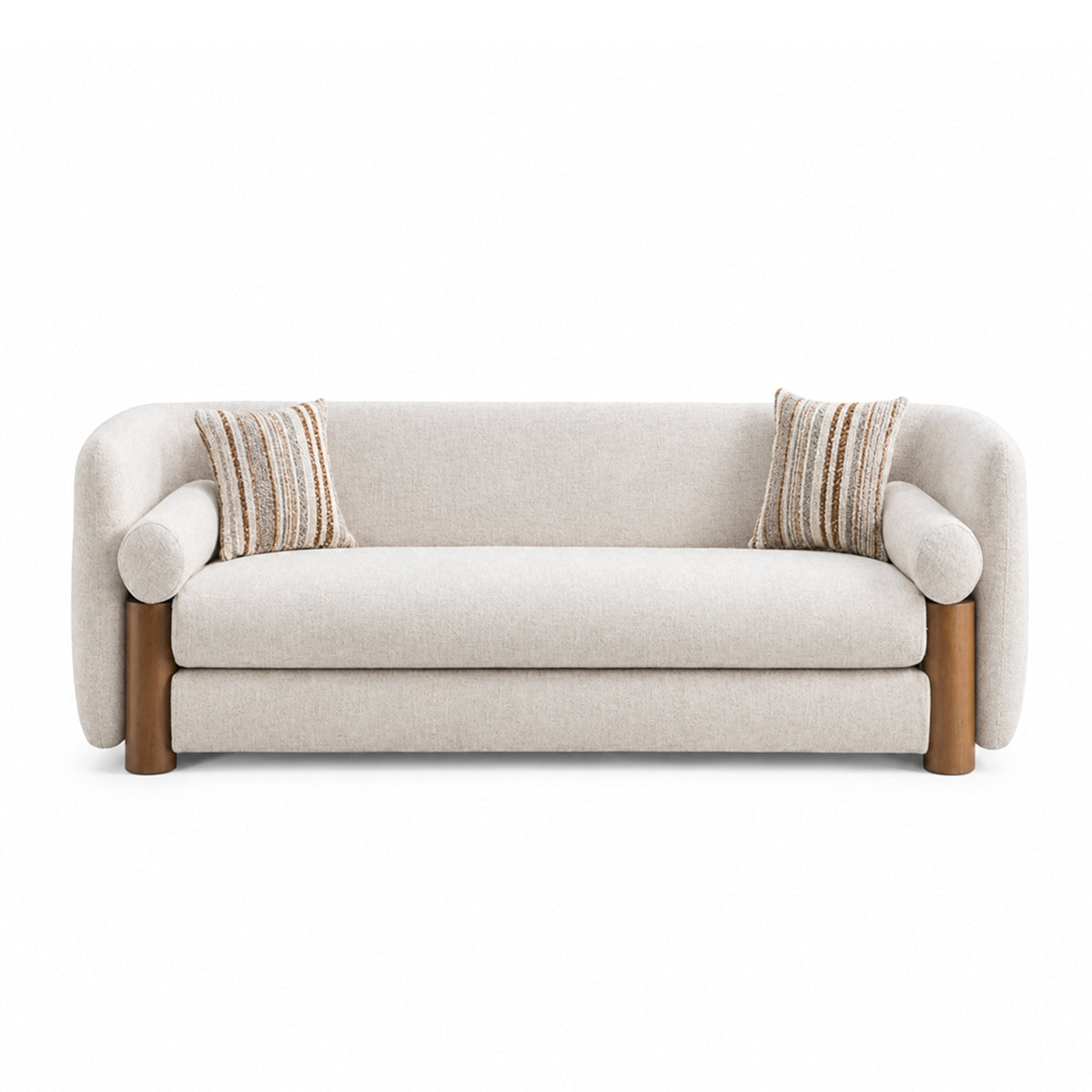 Built on a durable pine wood frame, the seating is cushioned with high-density foam and fully upholstered in soft fabric