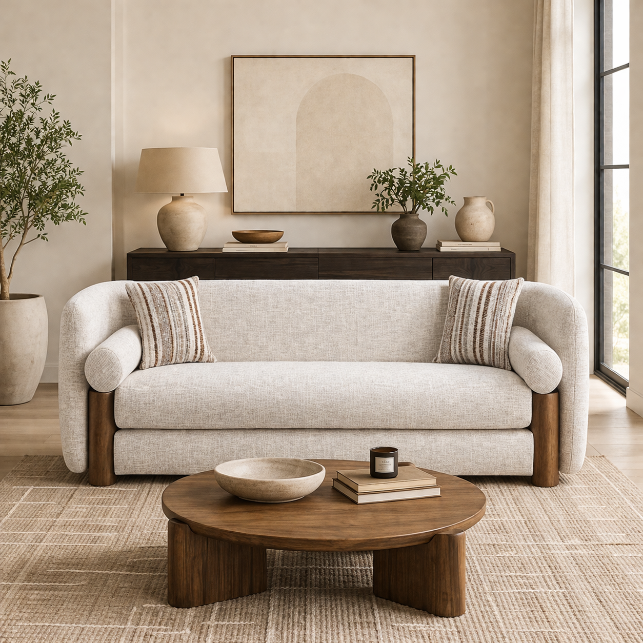 Veena Modern Upholstered Sofa with Pine Wood Frame