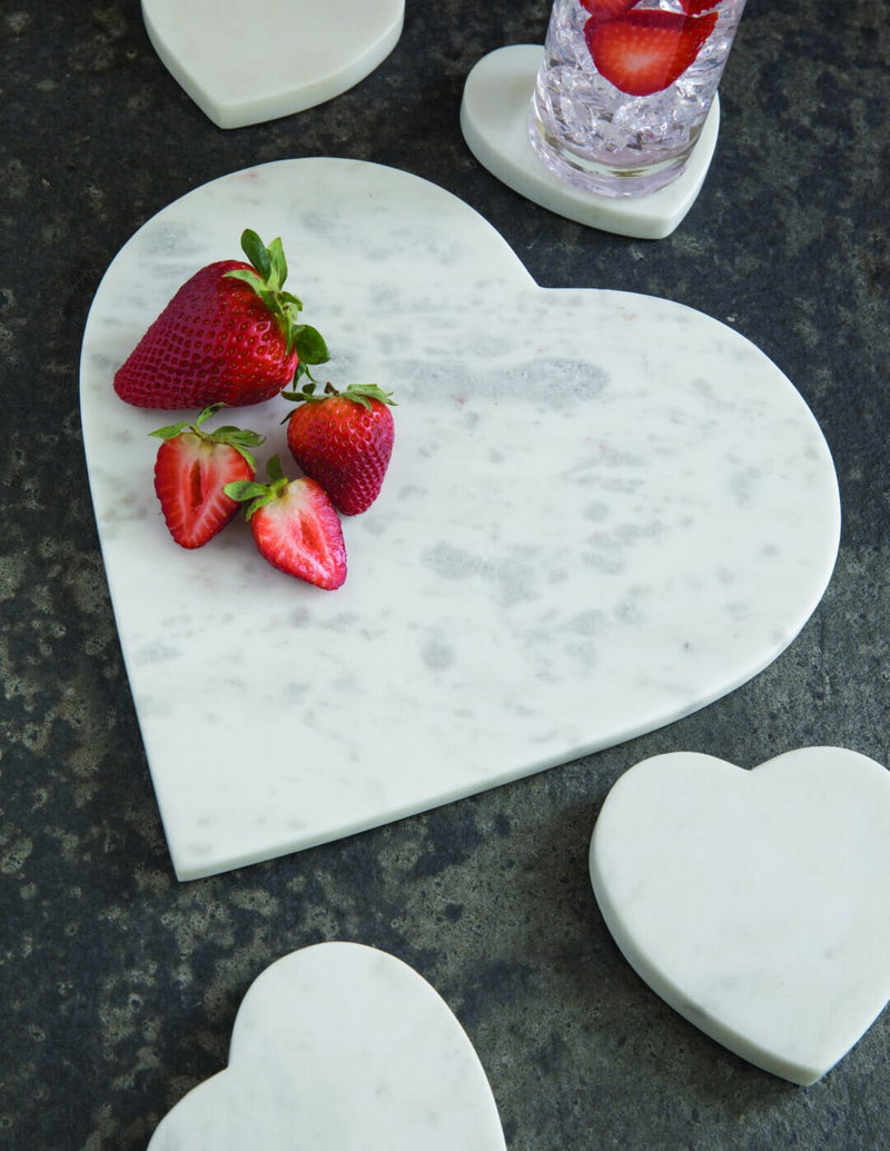 White Marble Heart Coasters - Set of 4