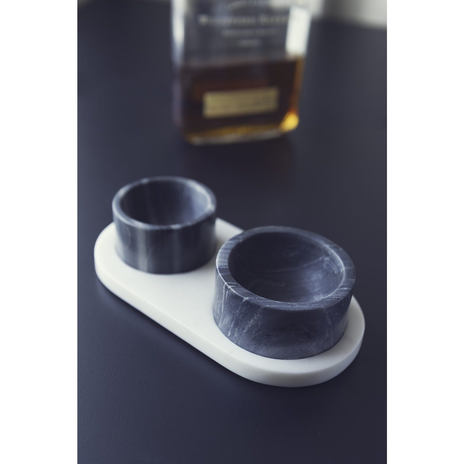 White & Gray Marble Cellars with Spoons & Tray