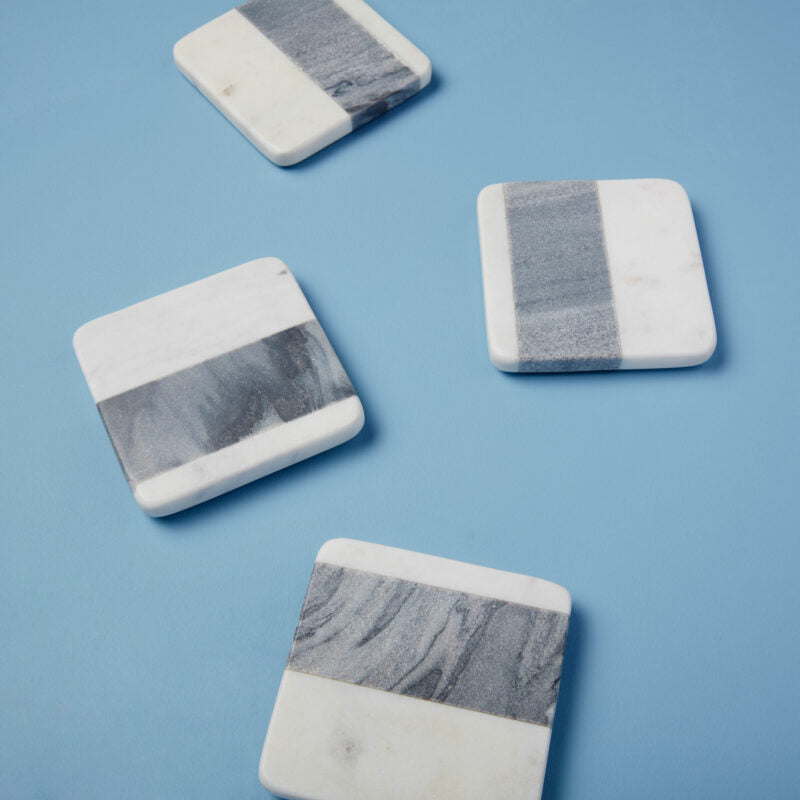 White & Gray Marble Square Coasters - Set of 4