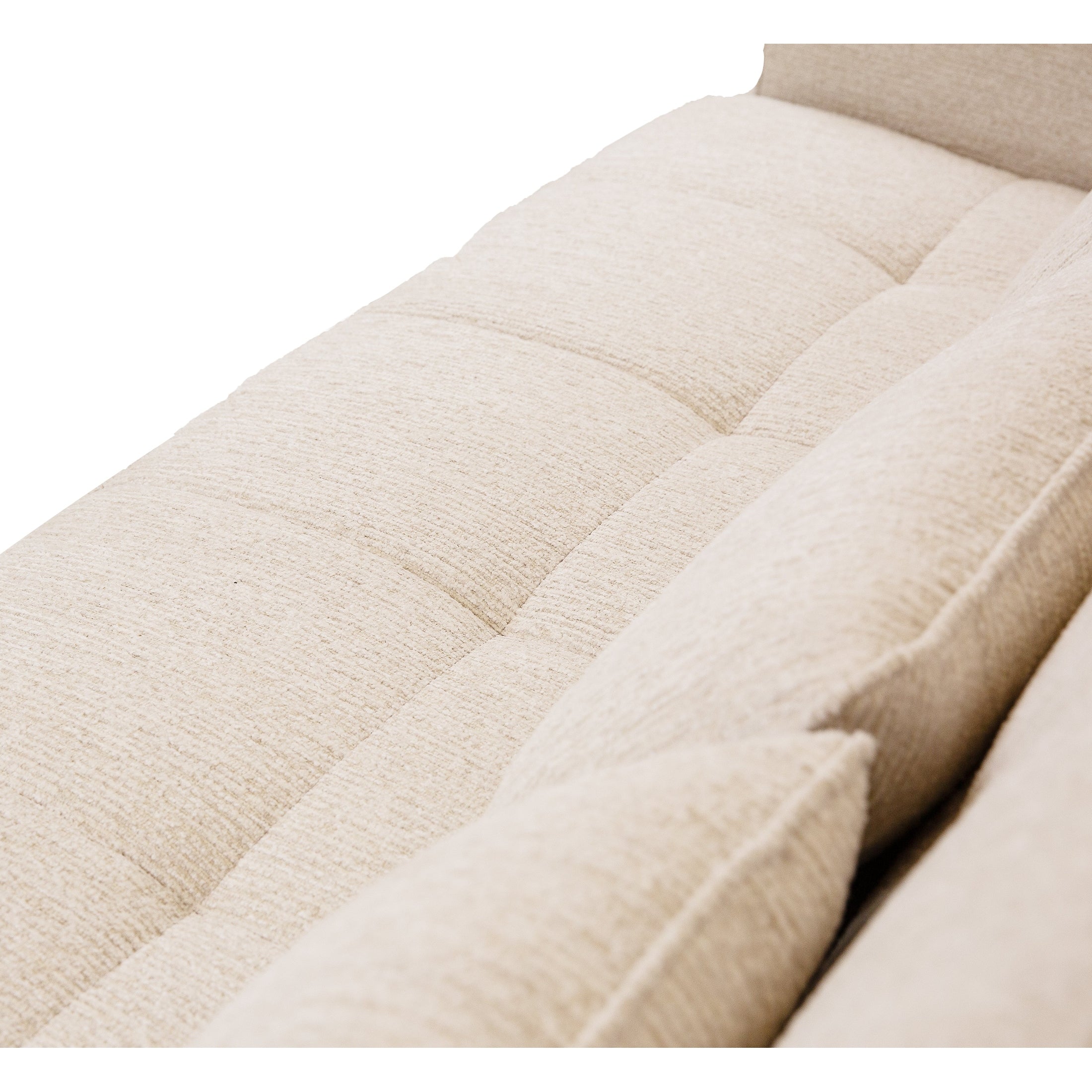 Front view of the Hedal Sofa Sectional Sleeper in cream textured fabric with matching throw pillows