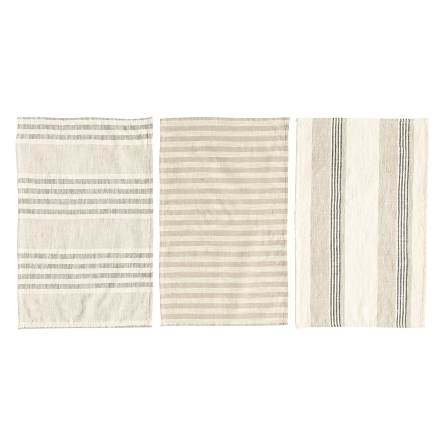 Woven Cotton Striped Tea Towels - Set of 3