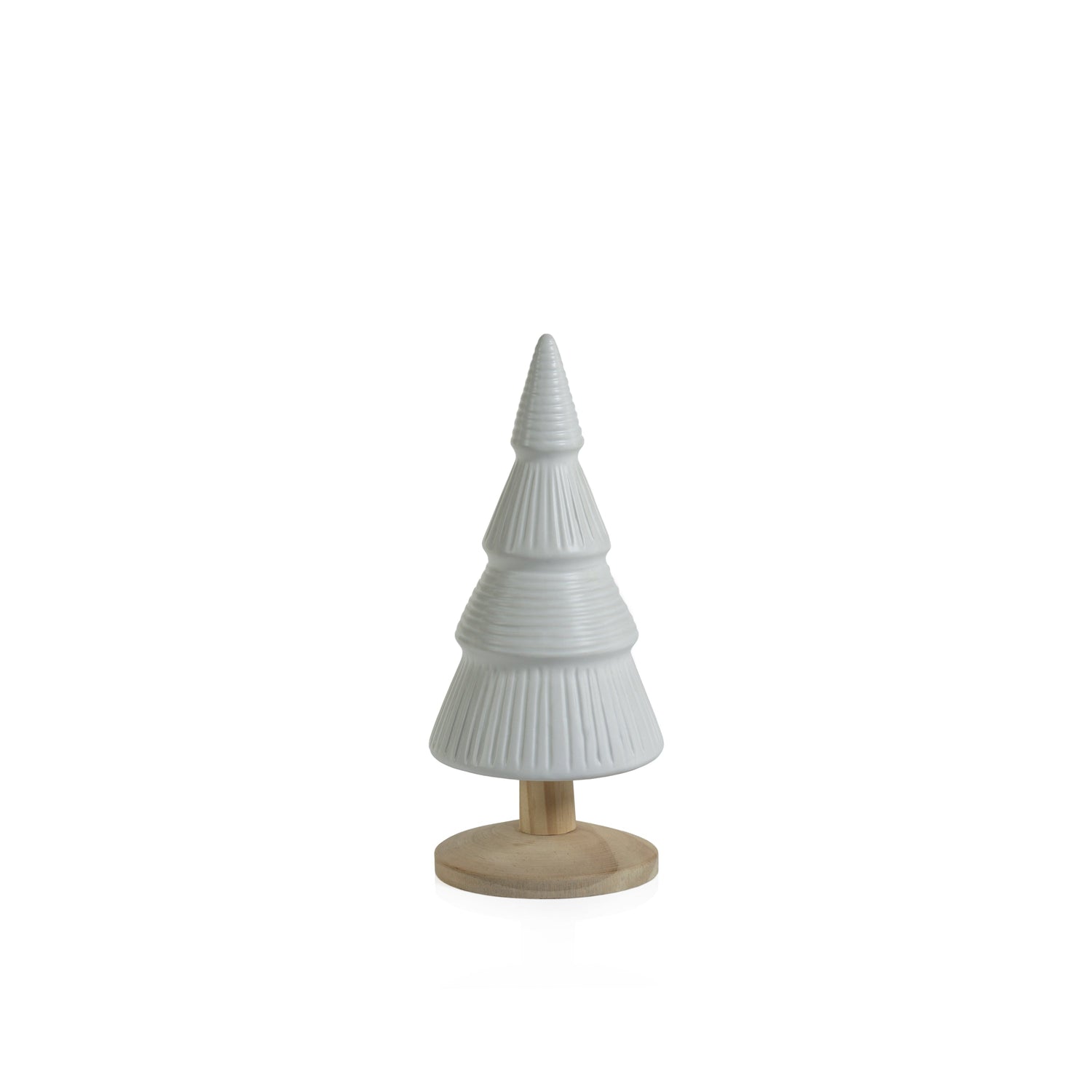 Alpine Ceramic Tree on Natural Wood Base - White
