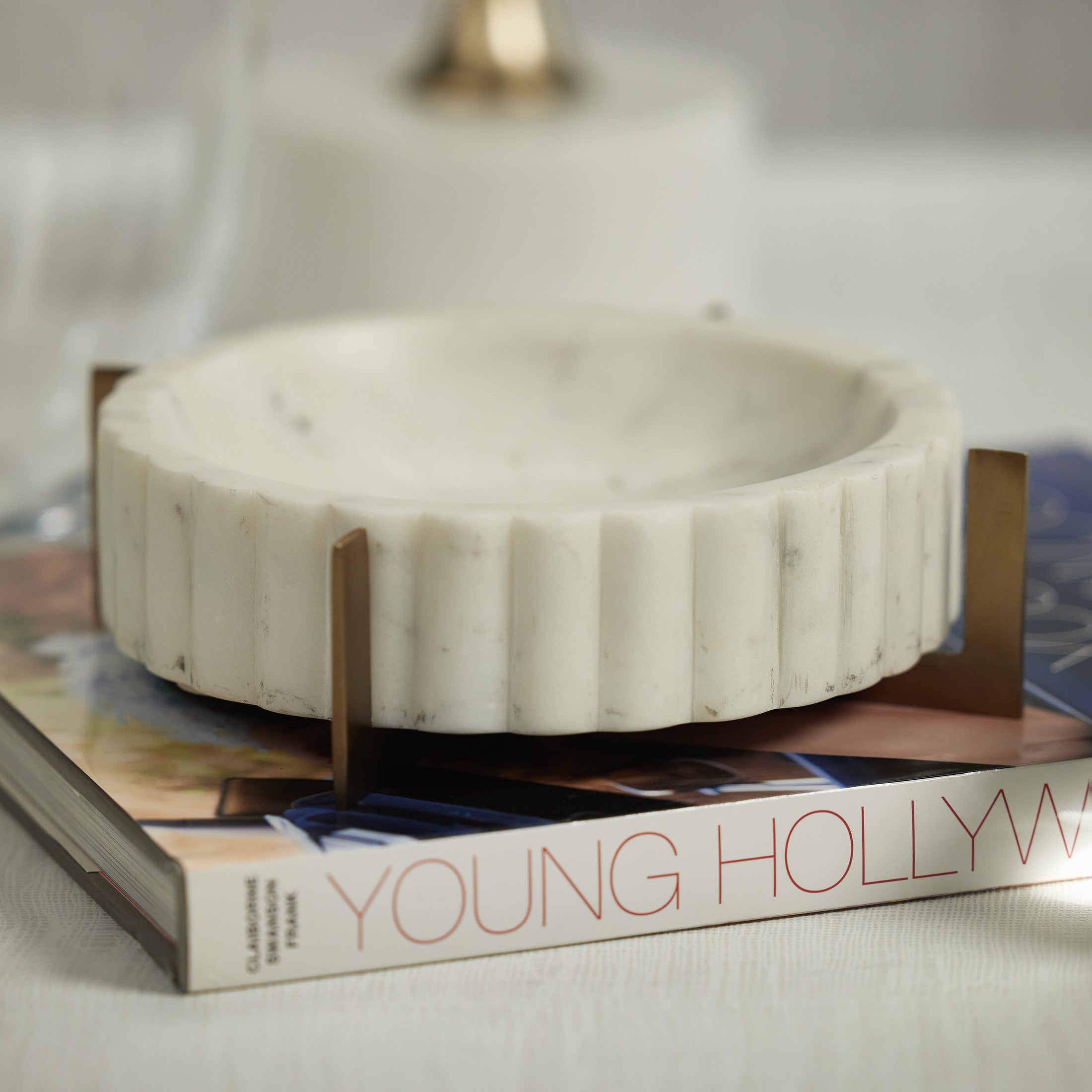 Scalloped Marble Bowl on Metal Stand-thumbmail-2