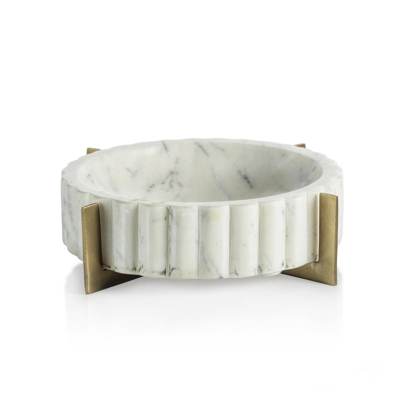 Scalloped Marble Bowl on Metal Stand