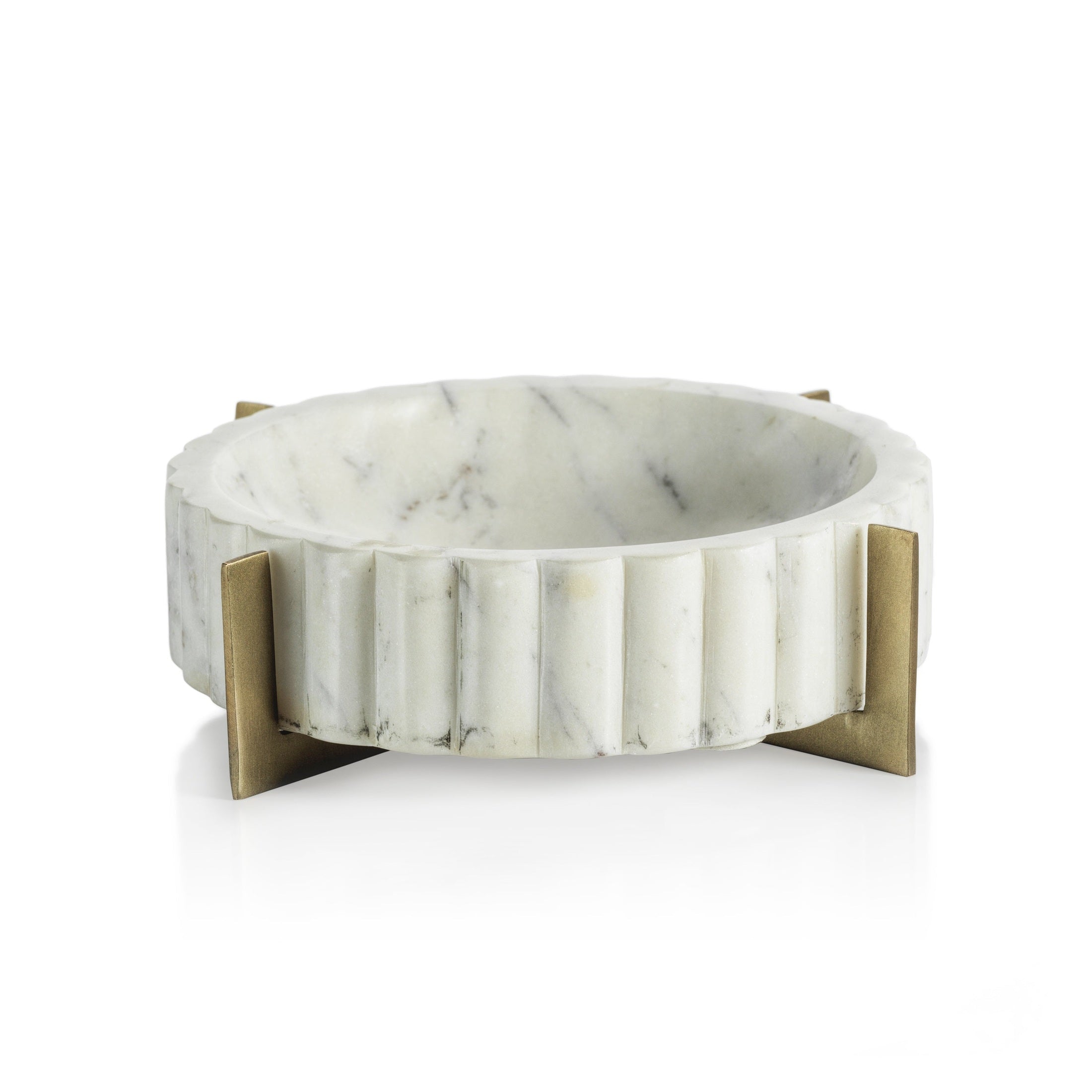 Scalloped Marble Bowl on Metal Stand-thumbmail-1