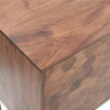 Close-up shot highlighting the high-quality wood joinery and natural grain flow on the top corner of the cabinet