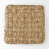 Direct top-down view emphasizing the intricate basketweave pattern of the natural seagrass fibers