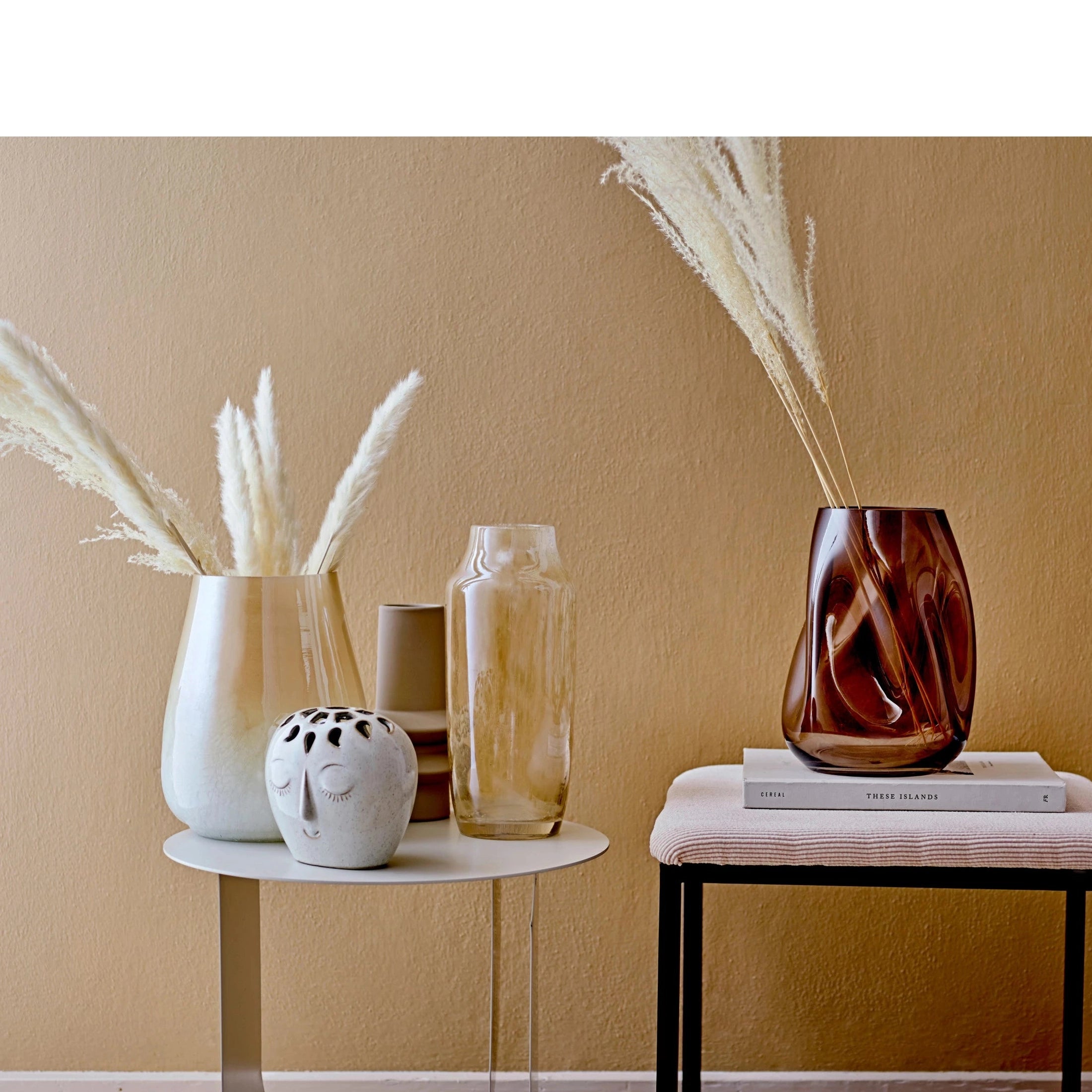 Stoneware Vase with Embossed Face