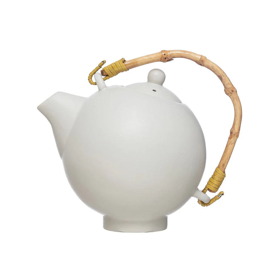Stoneware Teapot with Bamboo Handle and Strainer