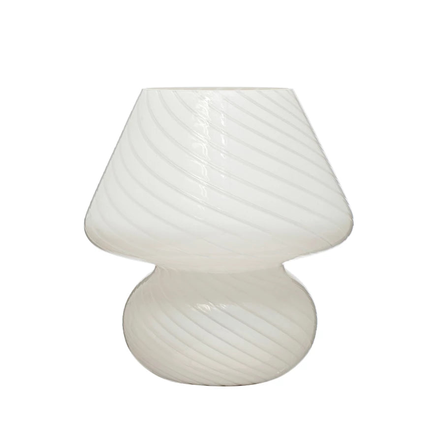 Blown Glass Table Lamp w/ Inline Switch, White-thumbmail-1