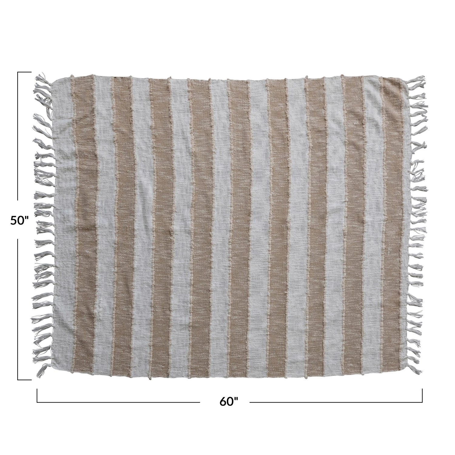Woven Cotton Throw w/ Stripes & Fringe, Tan Color & Natural