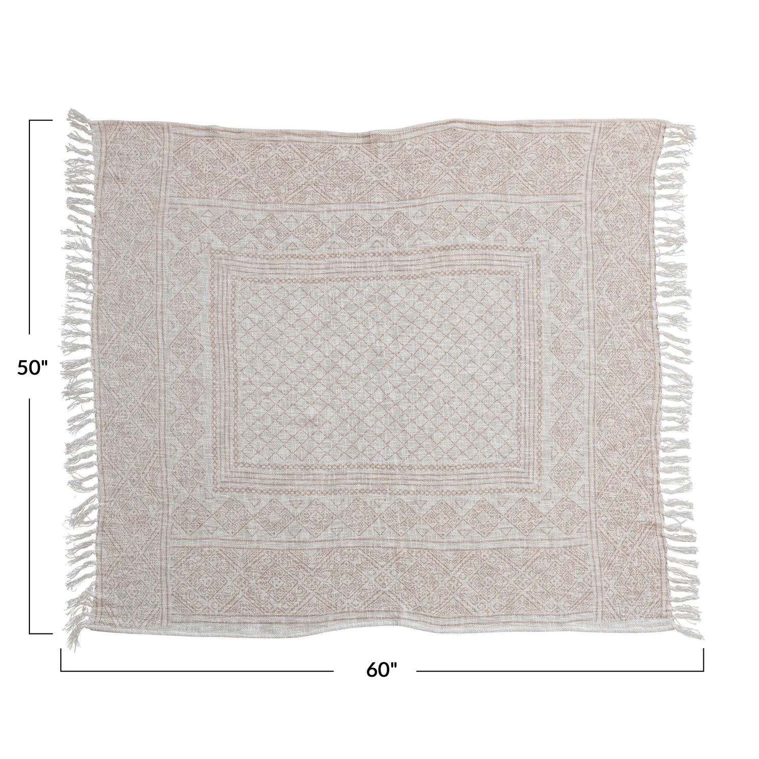 Cotton Slub Printed Throw w/ Pattern, Ivory & Putty Color