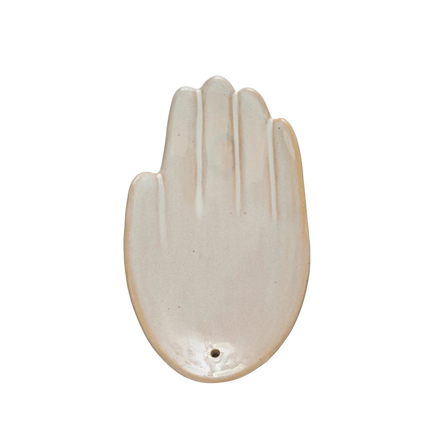 Stoneware Hand Shaped Incense Dish/Holder, Reactive Glaze, White