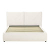 Front view of the Aici storage bed featuring a cream fabric finish and a unique V-shaped geometric stitched headboard