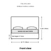 Front view technical drawing highlighting the width and height of the curved wingback headboard