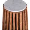 Top angle view of Alder natural wood end table with white marble inlay