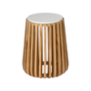 Alder round end table with white marble top and natural wood slat base