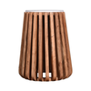 Profile view of Scandinavian style wood slat side table with marble top