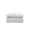 Front view of the Alex modular ottoman featuring a plush light gray fabric and a comfortable overstuffed pillow-top design