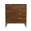 Front view of the Allure 4-drawer vertical chest featuring a rich walnut wood finish and a striking black faux marble top surface