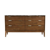 Front view of the Allure 6-drawer dresser featuring a rich walnut wood finish and a striking black faux marble top surface