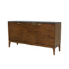Three-quarter perspective view of the Allure sideboard featuring a rich acacia wood frame, black marble top, and elegant gold hardware