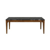 Perspective view showcasing the clean lines of the walnut frame and the sleek black marble surface