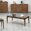Wide lifestyle shot featuring the Allure table as part of a complete living room furniture collection
