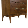 Close-up perspective shot of the tapered wood legs and lower frame construction highlighting the Mid-Century design
