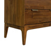 Macro detail shot of the tapered wood legs and lower frame construction emphasizing the Mid-Century design
