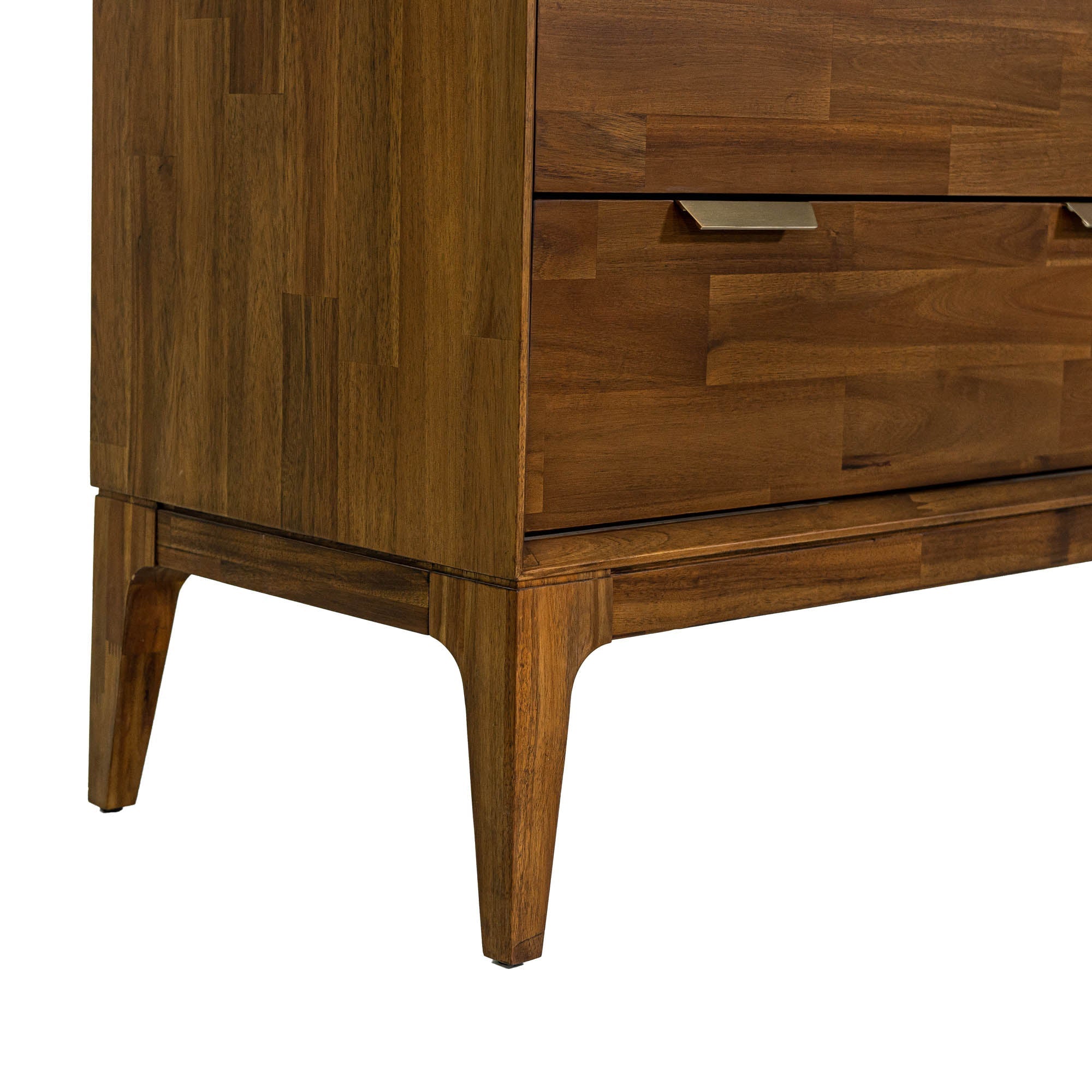 Front view of the Allure 6-drawer dresser featuring a rich walnut wood finish and a striking black faux marble top surface