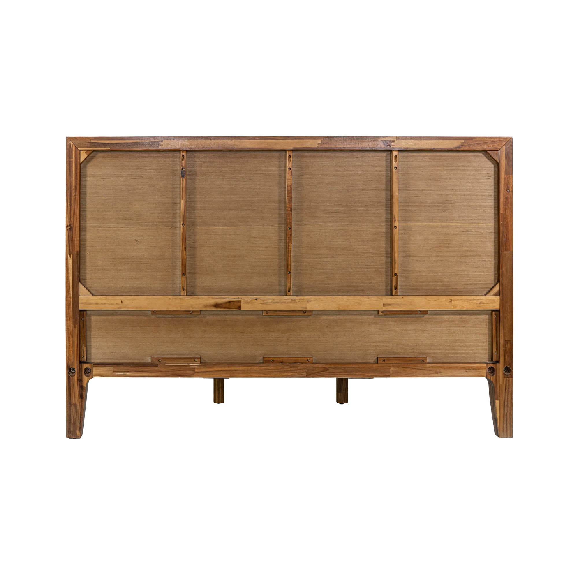 Front view of the Allure platform bed featuring a clean-lined solid wood headboard in a rich walnut finish