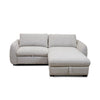 Front view of the Amira Pullout Sleeper Sectional in light grey textured fabric with a right-facing chaise.